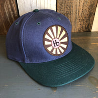 Hermosa Beach SUNBEAMS - 6 Panel Low Profile Baseball Cap with Adjustable Strap with Press Buckle - Navy/Dark Green