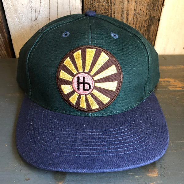 Hermosa Beach SUNBEAMS - 6 Panel Low Profile Baseball Cap with Adjustable Strap with Press Buckle - Dark Green/Navy
