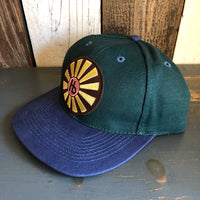 Hermosa Beach SUNBEAMS - 6 Panel Low Profile Baseball Cap with Adjustable Strap with Press Buckle - Dark Green/Navy