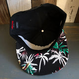 Hermosa Beach WELCOME SIGN Black Panel/Hawaiian Pattern Visor - 6 Panel Mid Profile Snapback Hat - Makai