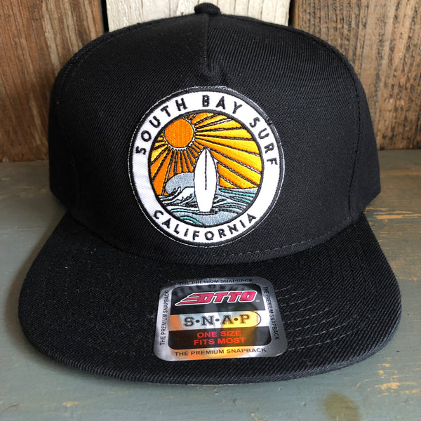 Hermosa Beach SOUTH BAY SURF (Multi Colored Patch) "OTTO SNAP" 5 Panel Mid Profile Snapback Hat - Black