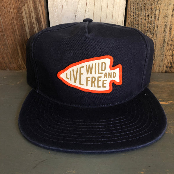 LIVE WILD AND FREE - 5 Panel Low Profile Style Dad Hat - Navy