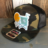 Hermosa Beach LIFEGUARD TOWER Camouflage 6 Panel Mid Profile Mesh Back Snapback Trucker Hat - Dark Green/Brown/Black
