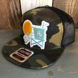 Hermosa Beach LIFEGUARD TOWER Camouflage 6 Panel Mid Profile Mesh Back Snapback Trucker Hat - Dark Green/Brown/Black