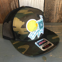 Hermosa Beach LIFEGUARD TOWER Camouflage 6 Panel Mid Profile Mesh Back Snapback Trucker Hat - Dark Green/Brown/Black