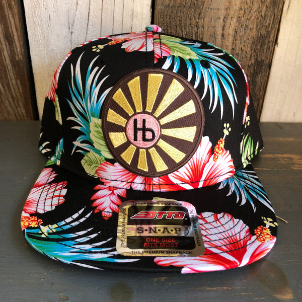 Hermosa Beach SUNBEAMS Hawaiian Pattern 6 Panel Mid Profile Snapback Hat - A ‘o ia (Flat Brim)