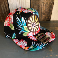 Hermosa Beach SUNBEAMS Hawaiian Pattern 6 Panel Mid Profile Snapback Hat - A ‘o ia (Flat Brim)