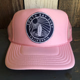 Hermosa Beach SOUTH BAY SURF (Navy Colored Patch) High Crown Trucker Hat - Pink