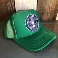 Hermosa Beach SOUTH BAY SURF (Navy Colored Patch) High Crown Trucker Hat - Kelly Green