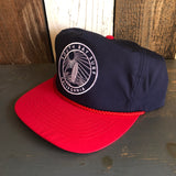 Hermosa Beach SOUTH BAY SURF (Navy Colored Patch) 5 Panel High Crown Baseball Cap - Navy/Red
