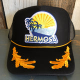 Hermosa Beach FIESTA 5 Panel High Crown Mesh Back Captain Trucker Hat- Black/Gold
