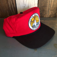 Hermosa Beach SOUTH BAY SURF (Navy Colored Patch) 5 Panel High Crown Baseball Cap - Black/Red