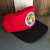 Hermosa Beach SOUTH BAY SURF (Navy Colored Patch) 5 Panel High Crown Baseball Cap - Black/Red