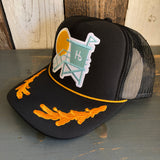 Hermosa Beach LIFEGUARD TOWER 5 Panel High Crown Mesh Back Captain Trucker Hat- Black/Gold