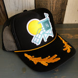 Hermosa Beach LIFEGUARD TOWER 5 Panel High Crown Mesh Back Captain Trucker Hat- Black/Gold