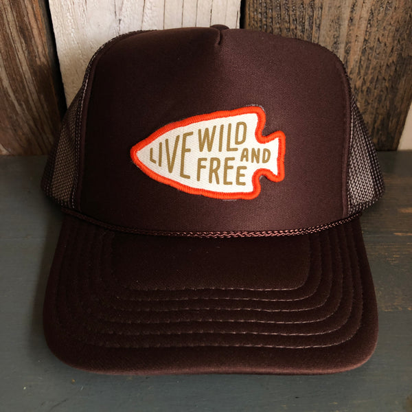 LIVE WILD AND FREE High Crown Trucker Hat - Brown
