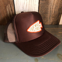 LIVE WILD AND FREE High Crown Trucker Hat - Brown