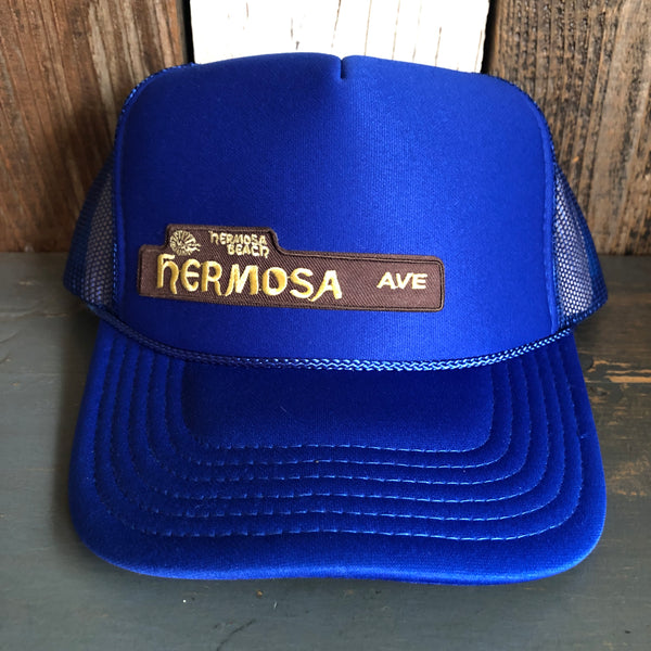 Hermosa Beach HERMOSA AVE High Crown Trucker Hat - Royal Blue (Curved Brim)