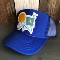 Hermosa Beach LIFEGUARD TOWER High Crown Trucker Hat - Royal Blue (Curved Brim)