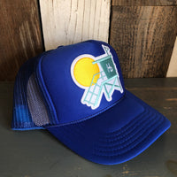 Hermosa Beach LIFEGUARD TOWER High Crown Trucker Hat - Royal Blue (Curved Brim)