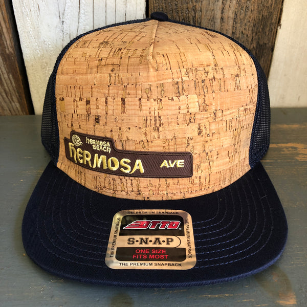 Hermosa Beach HERMOSA AVE Premium Cork Trucker Hat (Navy Blue)