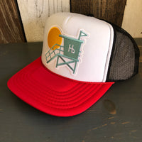 Hermosa Beach LIFEGUARD TOWER Trucker Hat - Red/White/Black