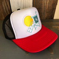 Hermosa Beach LIFEGUARD TOWER Trucker Hat - Red/White/Black