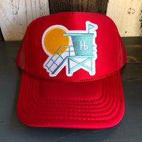 Hermosa Beach LIFEGUARD TOWER High Crown Trucker Hat - Red