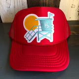 Hermosa Beach LIFEGUARD TOWER High Crown Trucker Hat - Red