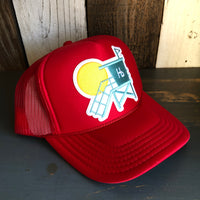 Hermosa Beach LIFEGUARD TOWER High Crown Trucker Hat - Red