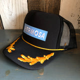 Hermosa Beach BLUE SUPREME HERMOSA 5 Panel High Crown Mesh Back Captain Trucker Hat- Black/Gold