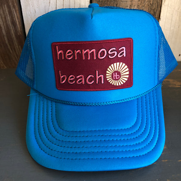 Hermosa Beach WELCOME SIGN Trucker Hat - Neon Blue