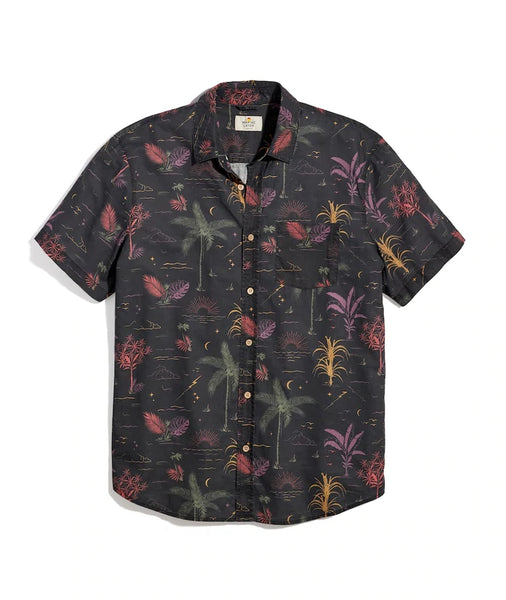 Short Sleeve Cotton Plain Weave Wizard Print Shirt in Midnight Palms