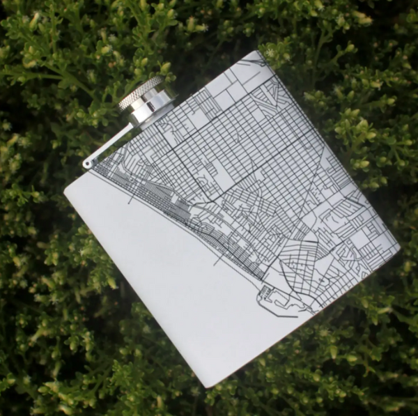 Hermosa Beach Map Hip Flask in Matte White