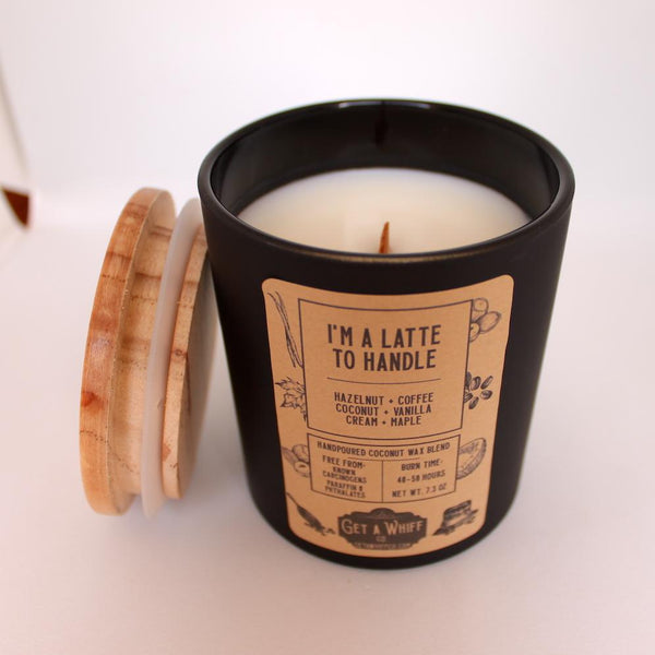 I'm A Latte To Handle | Hazelnut Coffee Wood Wick Candle | Coffee Candle | Crackling Candle | Coconut Wax Candle | Jar Candle || 7.3 oz