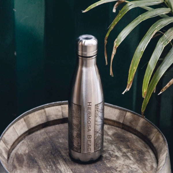 Hermosa Beach Map 17oz Insulated Bottle in Stainless Steel