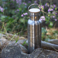 Hermosa Beach Map 20 oz Bottle with Bamboo Top in Stainless Steel