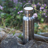 Hermosa Beach Map 20 oz Bottle with Bamboo Top in Stainless Steel