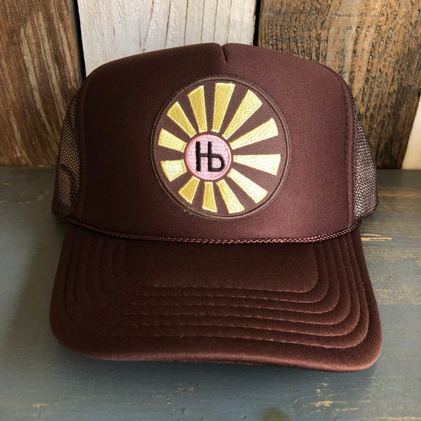 Hermosa Beach SUNBEAMS High Crown Trucker Hat - Brown