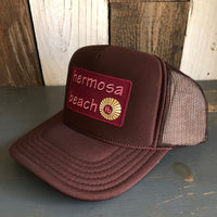 Hermosa Beach WELCOME SIGN High Crown Trucker Hat - Brown