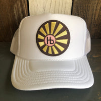 Hermosa Beach SUNBEAMS High Crown Trucker Hat - White