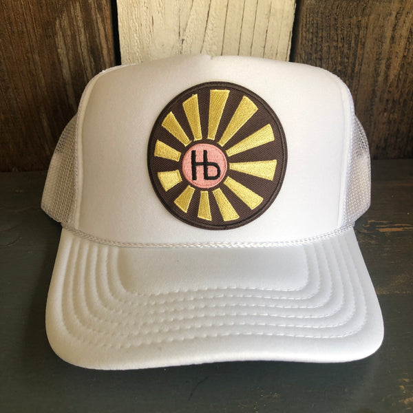 Hermosa Beach SUNBEAMS High Crown Trucker Hat - White
