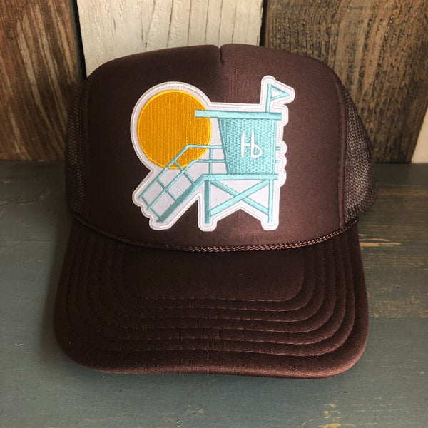 Hermosa Beach LIFEGUARD TOWER  High Crown Trucker Hat - Brown