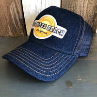 Hermosa Beach HIGH HEAT Premium Denim Trucker Hat - Navy/Gold Stitching