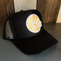 Hermosa Beach CLASSIC LOGO High Crown Trucker Hat - Black (Curved Brim)