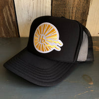 Hermosa Beach CLASSIC LOGO High Crown Trucker Hat - Black (Curved Brim)