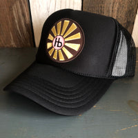Hermosa Beach SUNBEAMS High Crown Trucker Hat - Black (curved brim)