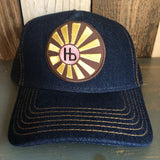 Hermosa Beach SUNBEAMS Premium Denim Trucker Hat - Navy/Gold Stitching