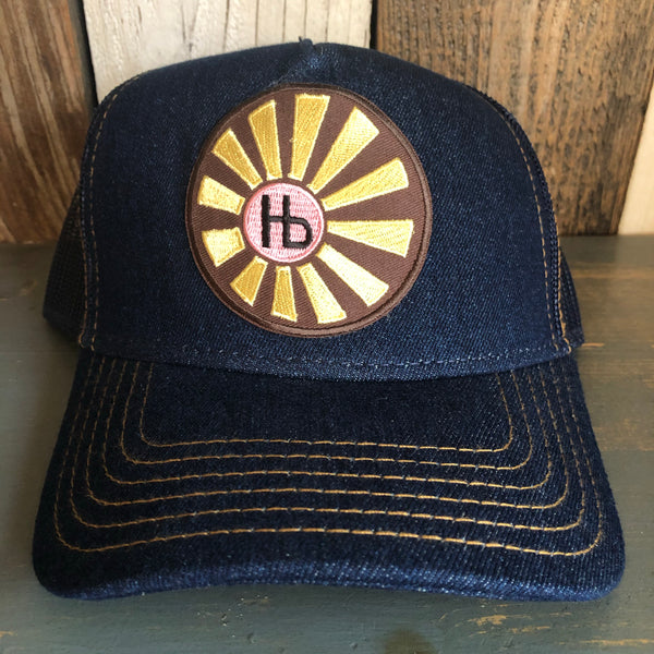 Hermosa Beach SUNBEAMS Premium Denim Trucker Hat - Navy/Gold Stitching