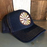 Hermosa Beach SUNBEAMS Premium Denim Trucker Hat - Navy/Gold Stitching